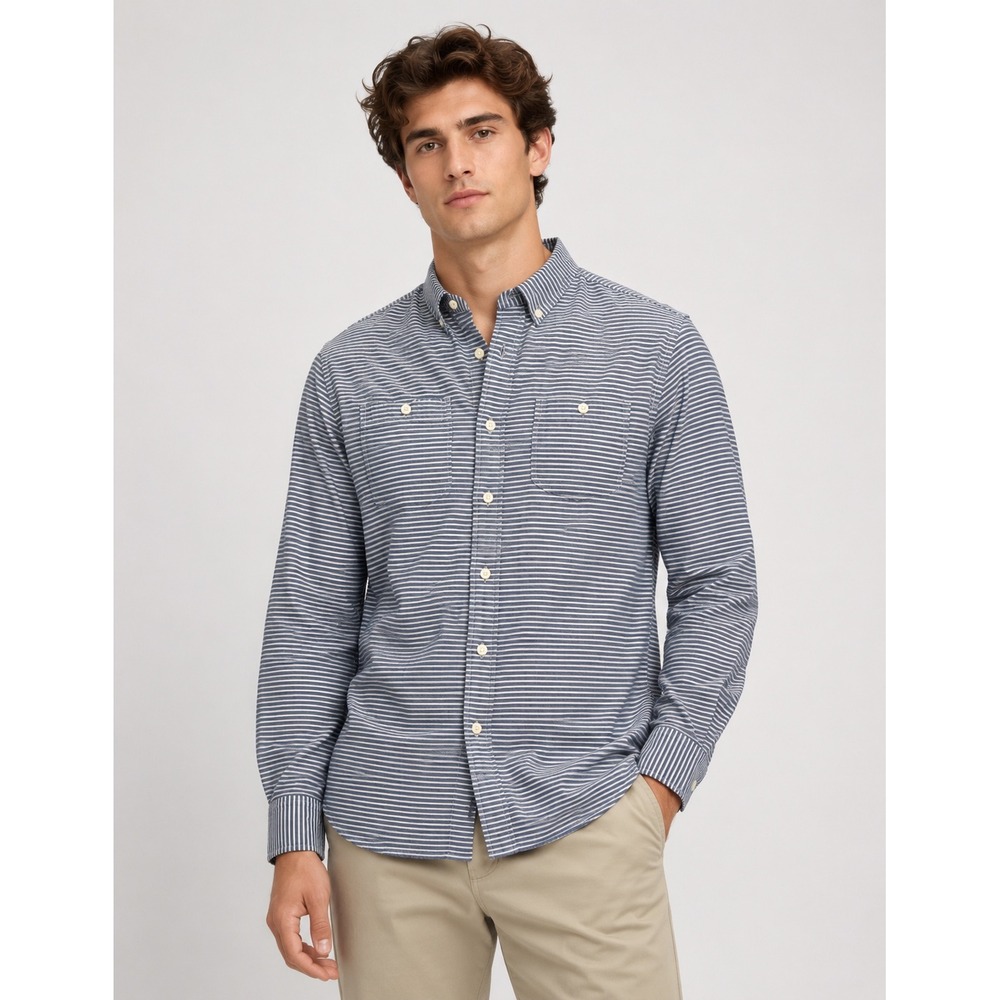 Mountain Hardwear Mens Large Striped Long Sleeve Button Down Shirt Blue White‎